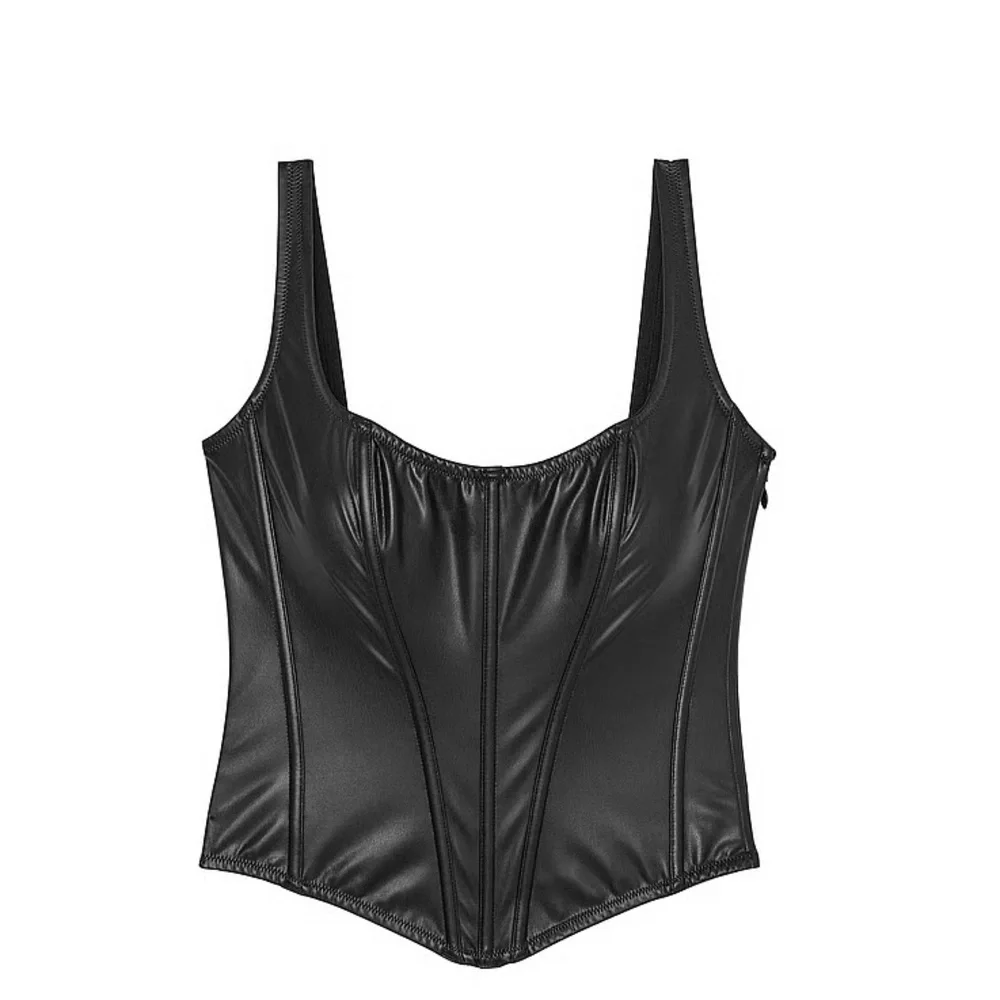Victoria Secret Black Women's Faux Leather Corset Top Size Large - Picture 2 of 5